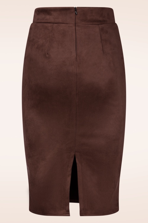 Vintage Chic for Topvintage - Jupe crayon Sierra en simili-daim brun chocolat 2