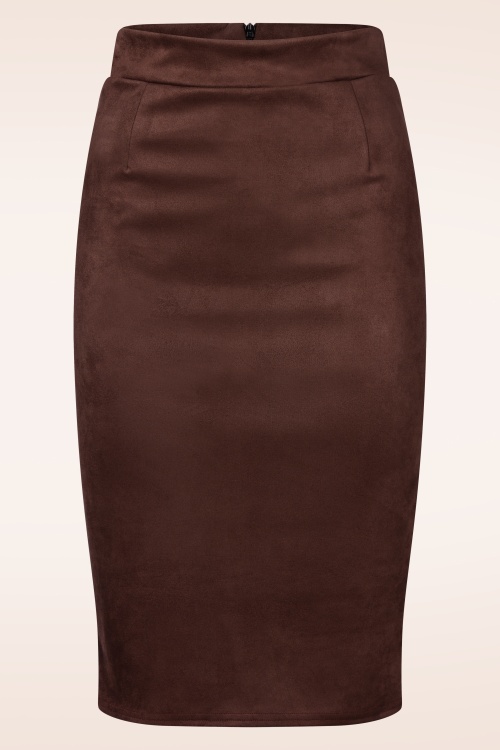 Vintage Chic for Topvintage - Jupe crayon Sierra en simili-daim brun chocolat
