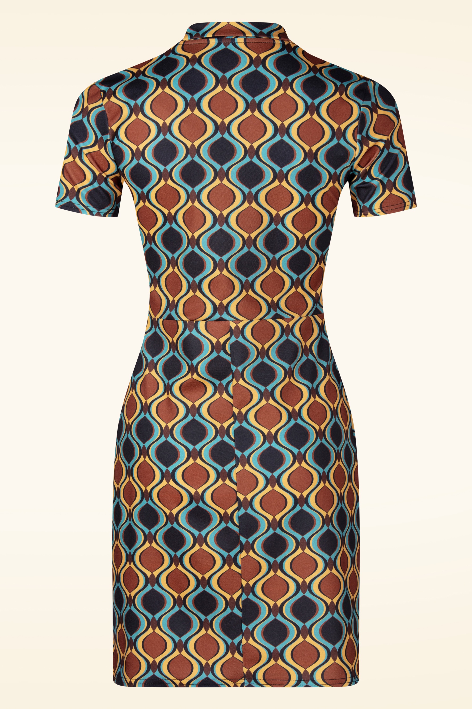 Vintage Chic for Topvintage - Topvintage exclusive ~ Daisy Retro jurk in bruin en blauw 4