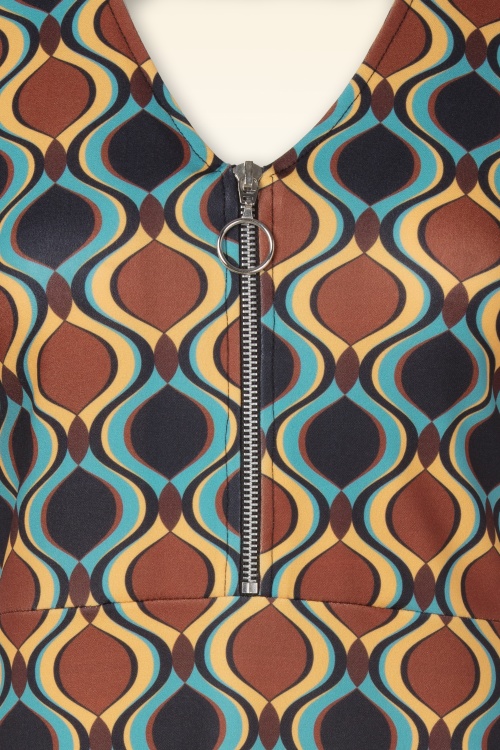 Vintage Chic for Topvintage - Topvintage exclusive ~ Daisy Retro jurk in bruin en blauw 2