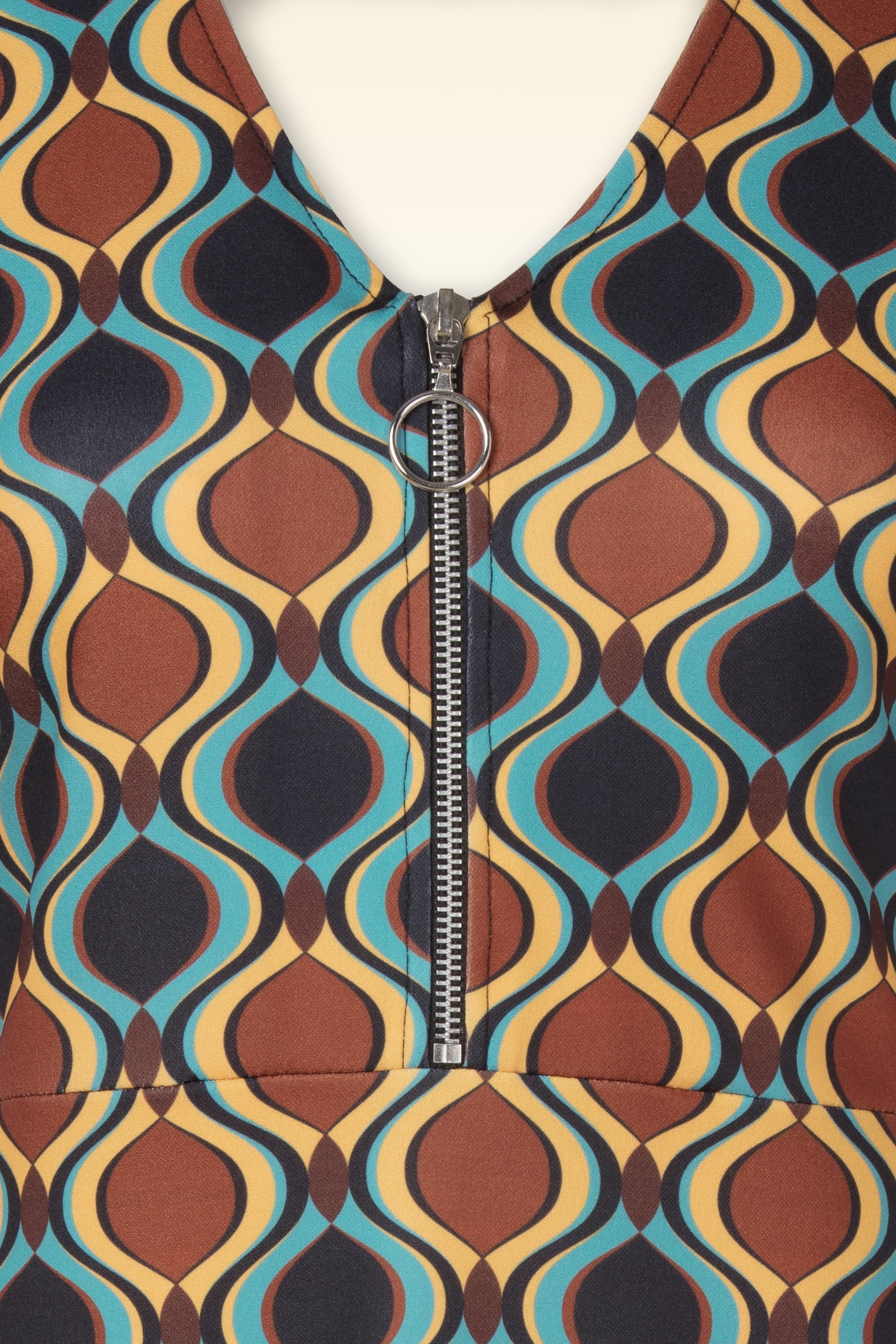 Vintage Chic for Topvintage - Topvintage exclusive ~ Daisy Retro jurk in bruin en blauw 3