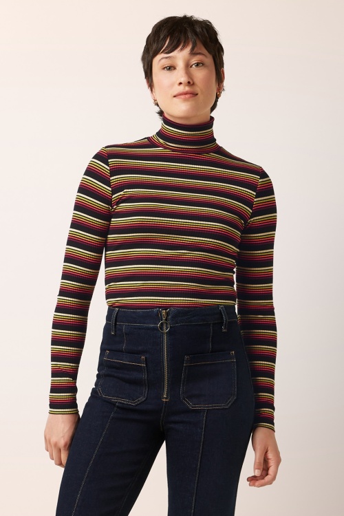 King Louie - Rollneck Frostine Streifen Top in Spicy Orange 2