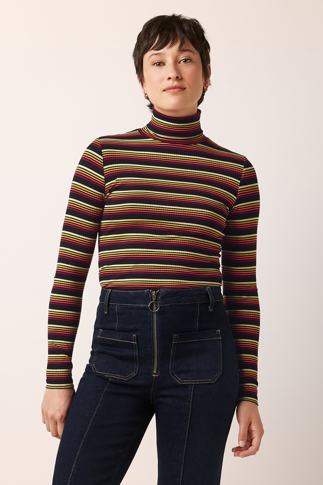 King Louie - Rollneck Frostine Stripe top in spicy oranje 2