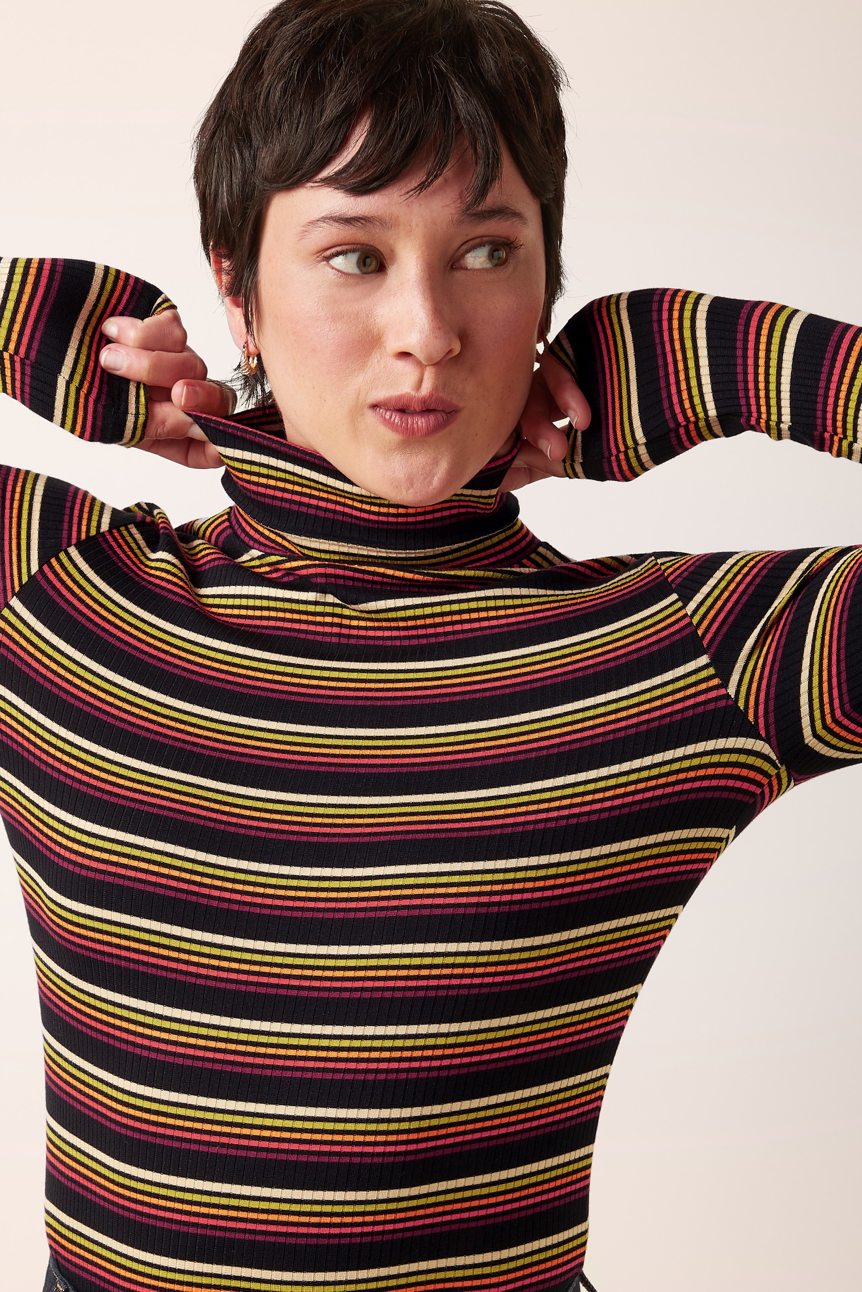 King Louie - Rollneck Frostine Stripe top in spicy oranje