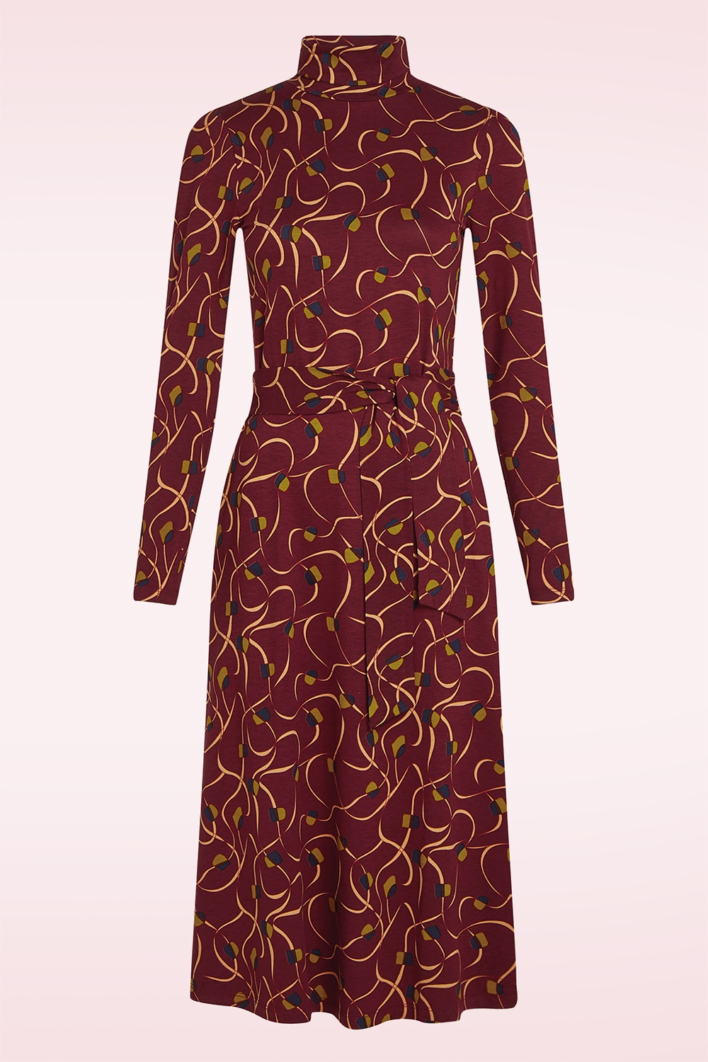 King Louie - Rollneck Boogie jurk in cabernet rood