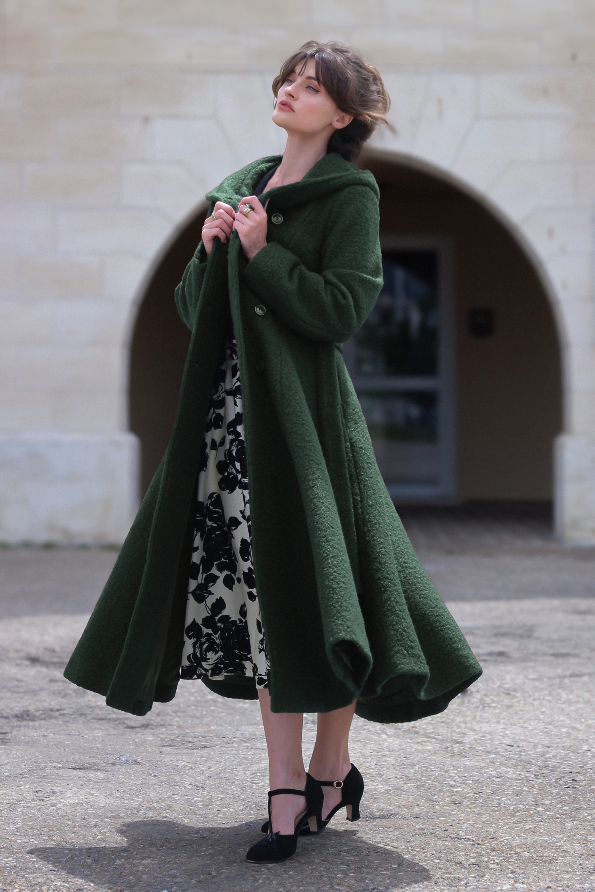 Topvintage Boutique Collection - Topvintage exclusive ~ Anna Hooded swing jas in groen