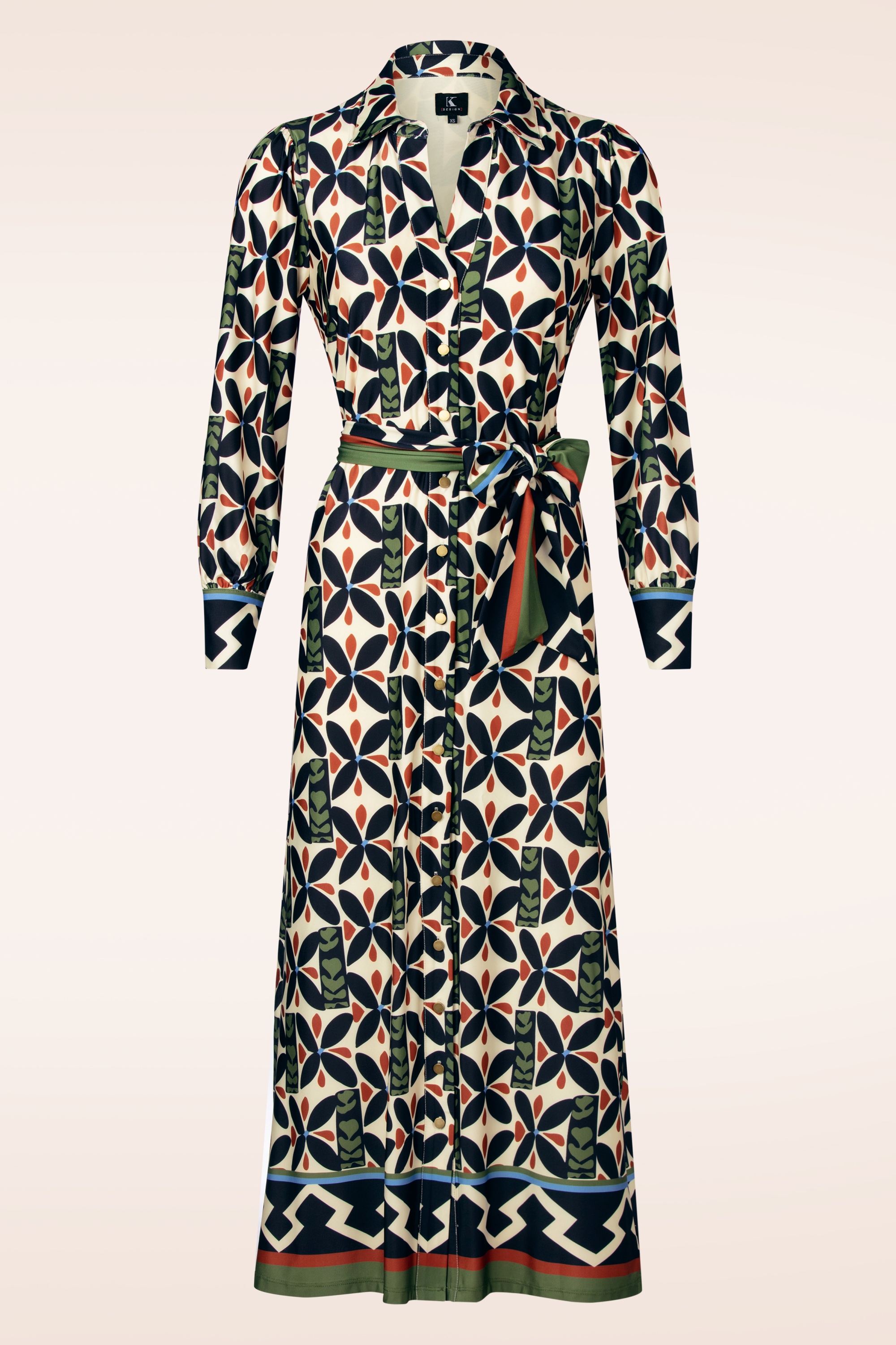 K-Design - Flora Button Down maxi jurk in blauw en multi