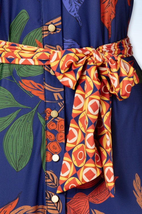 K-Design - Traci Button Down maxi jurk in donkerblauw en oranje 2