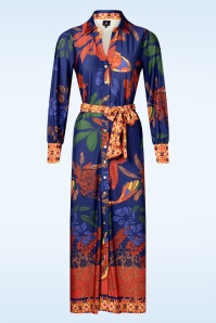 K-Design - Traci Button Down maxi jurk in donkerblauw en oranje
