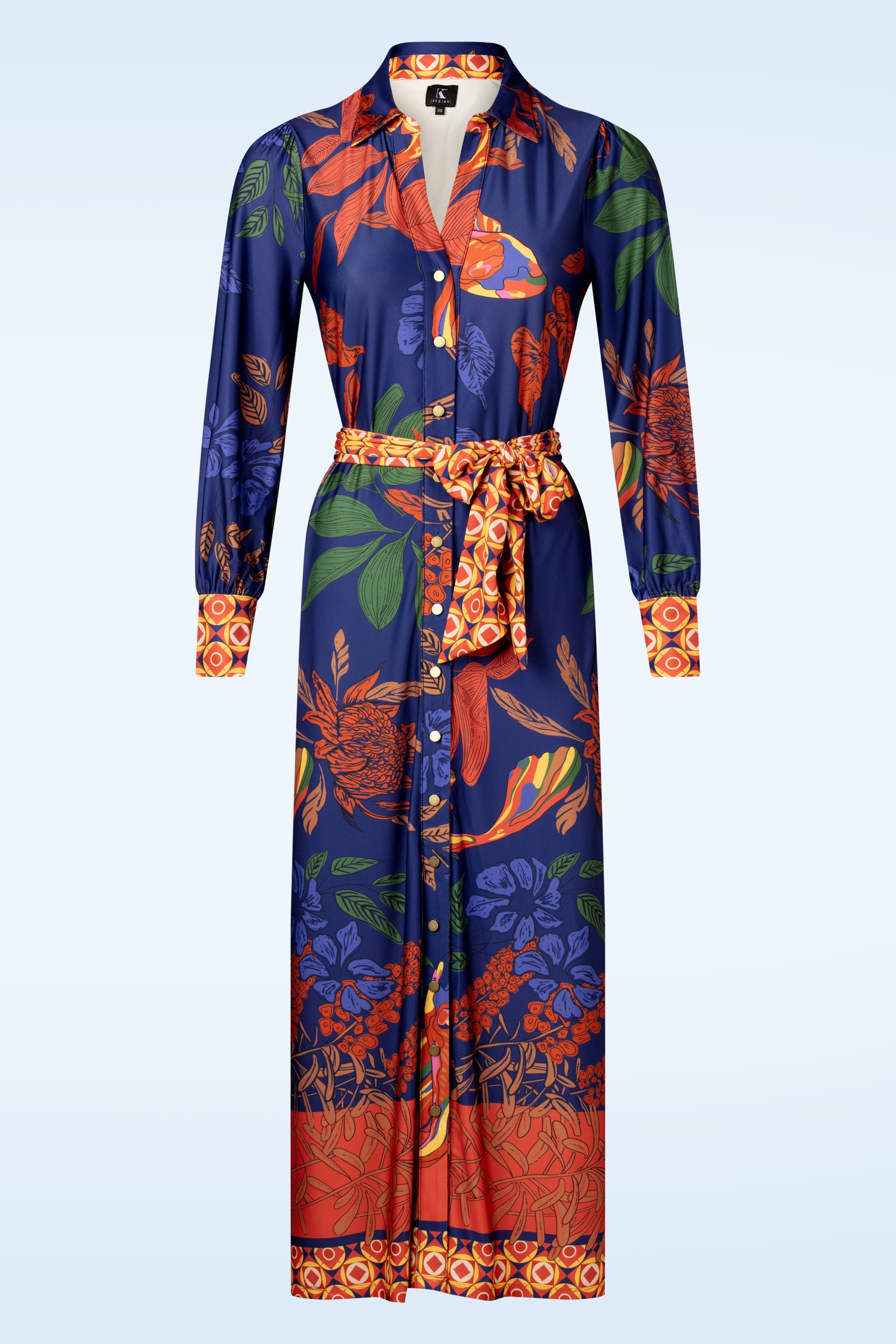 K-Design - Traci Button Down maxi jurk in donkerblauw en oranje