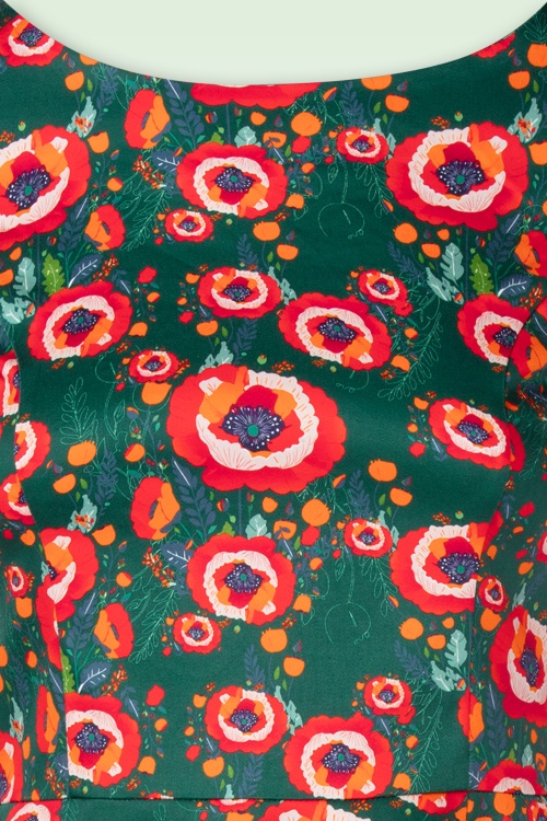 Topvintage Boutique Collection - Topvintage exclusive ~ Adriana Poppy swing jurk in donkergroen 4