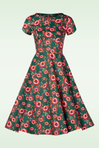 Topvintage Boutique Collection - Topvintage exclusive ~ Adriana Poppy swing jurk in donkergroen 5