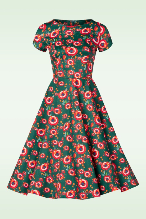 Topvintage Boutique Collection - Topvintage exclusive ~ Adriana Poppy swing jurk in donkergroen 5