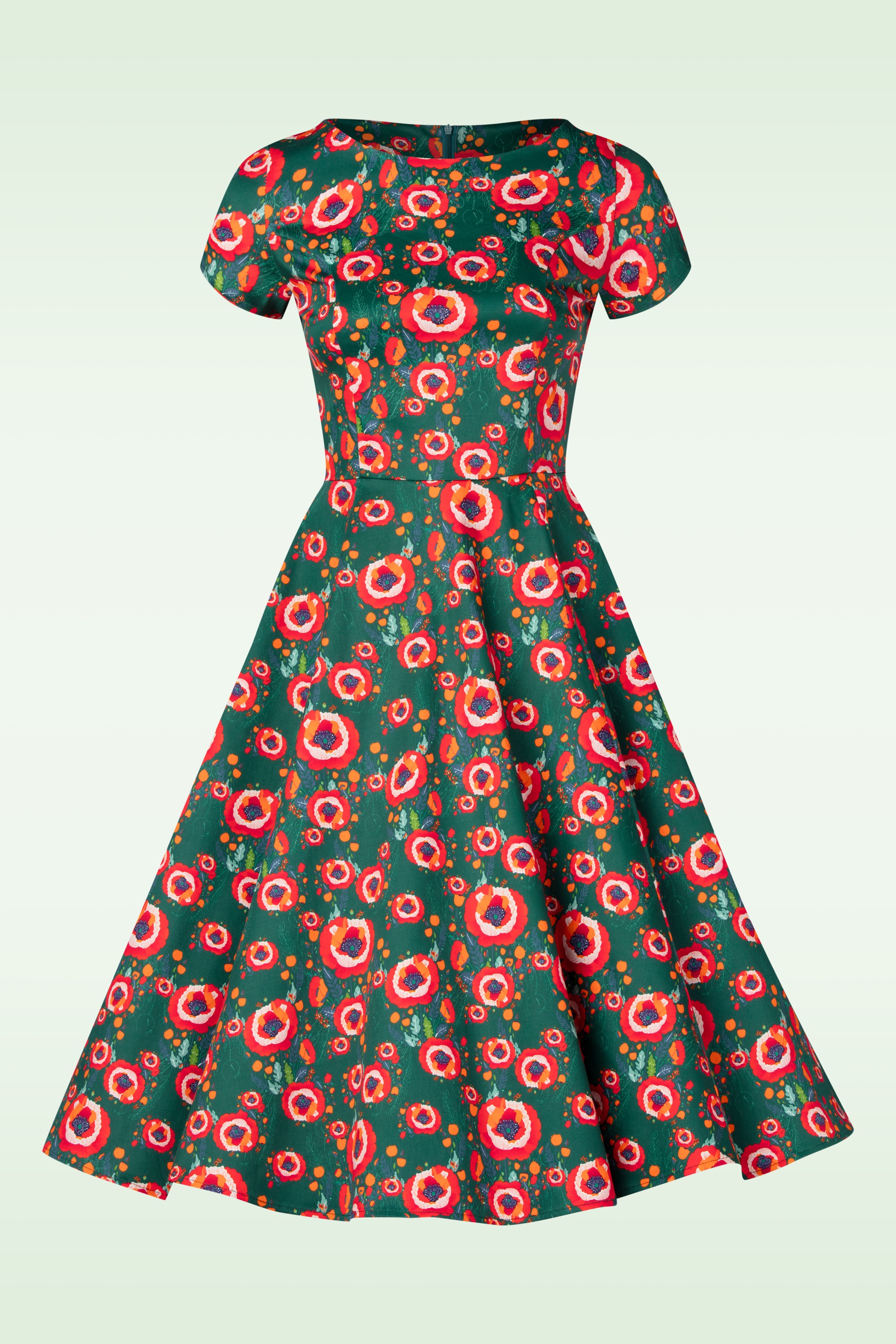 Topvintage Boutique Collection - Topvintage exclusive ~ Adriana Poppy swing jurk in donkergroen 5