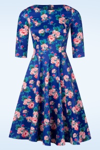 Topvintage Boutique Collection - Topvintage exclusive ~ Adriana Floral swing jurk in blauw 3