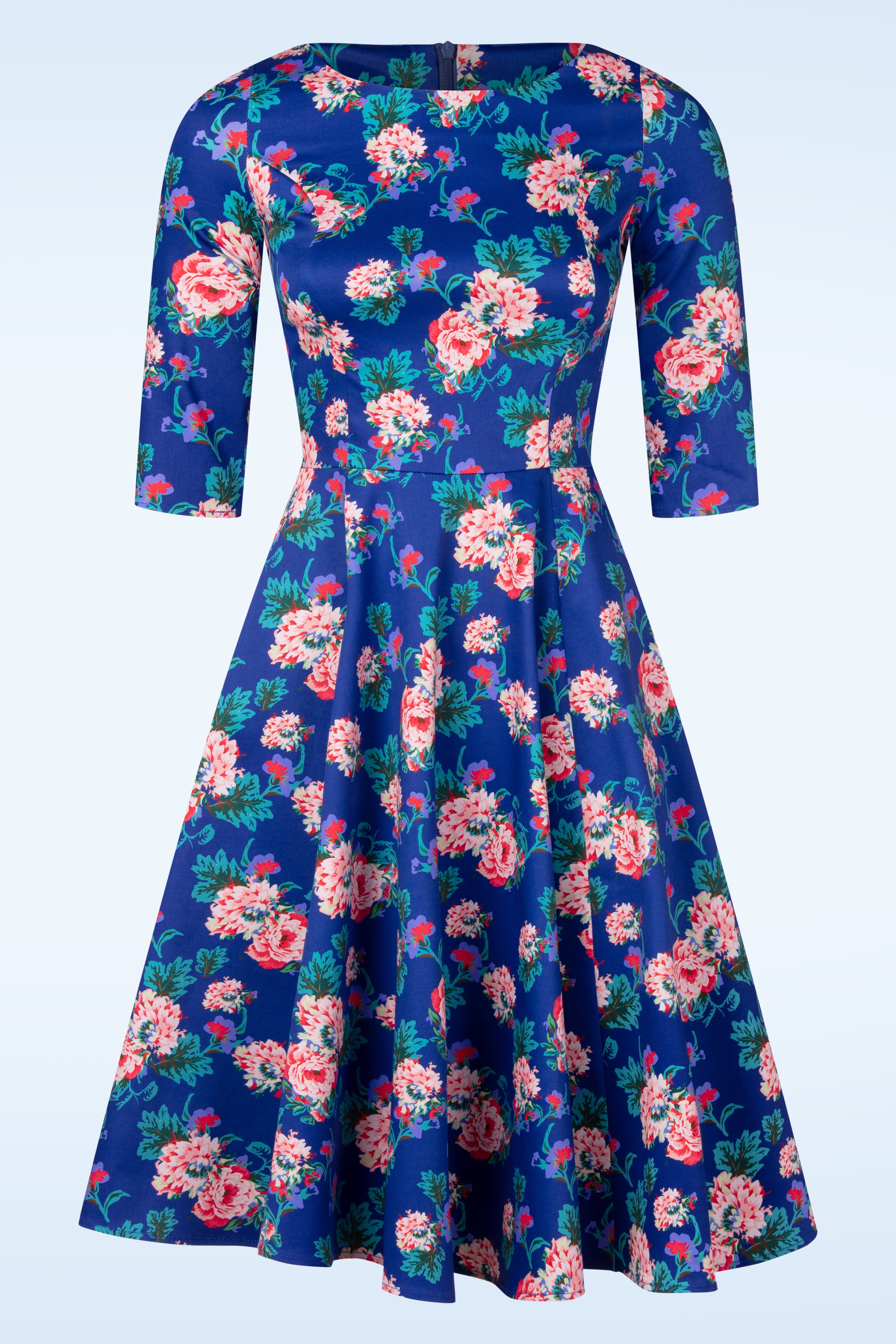 Topvintage Boutique Collection - Topvintage exclusive ~ Adriana Floral swing jurk in blauw 3