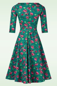 Topvintage Boutique Collection - Topvintage exclusive ~ Adriana Floral swing jurk in donkergroen 6