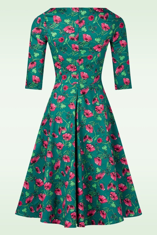 Topvintage Boutique Collection - Topvintage exclusive ~ Adriana Floral swing jurk in donkergroen 6