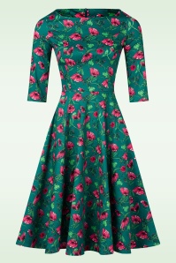 Topvintage Boutique Collection - Topvintage exclusive ~ Adriana Floral swing jurk in donkergroen 3