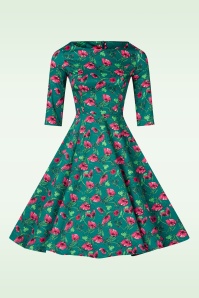 Topvintage Boutique Collection - Topvintage exclusive ~ Adriana Floral swing jurk in donkergroen 5