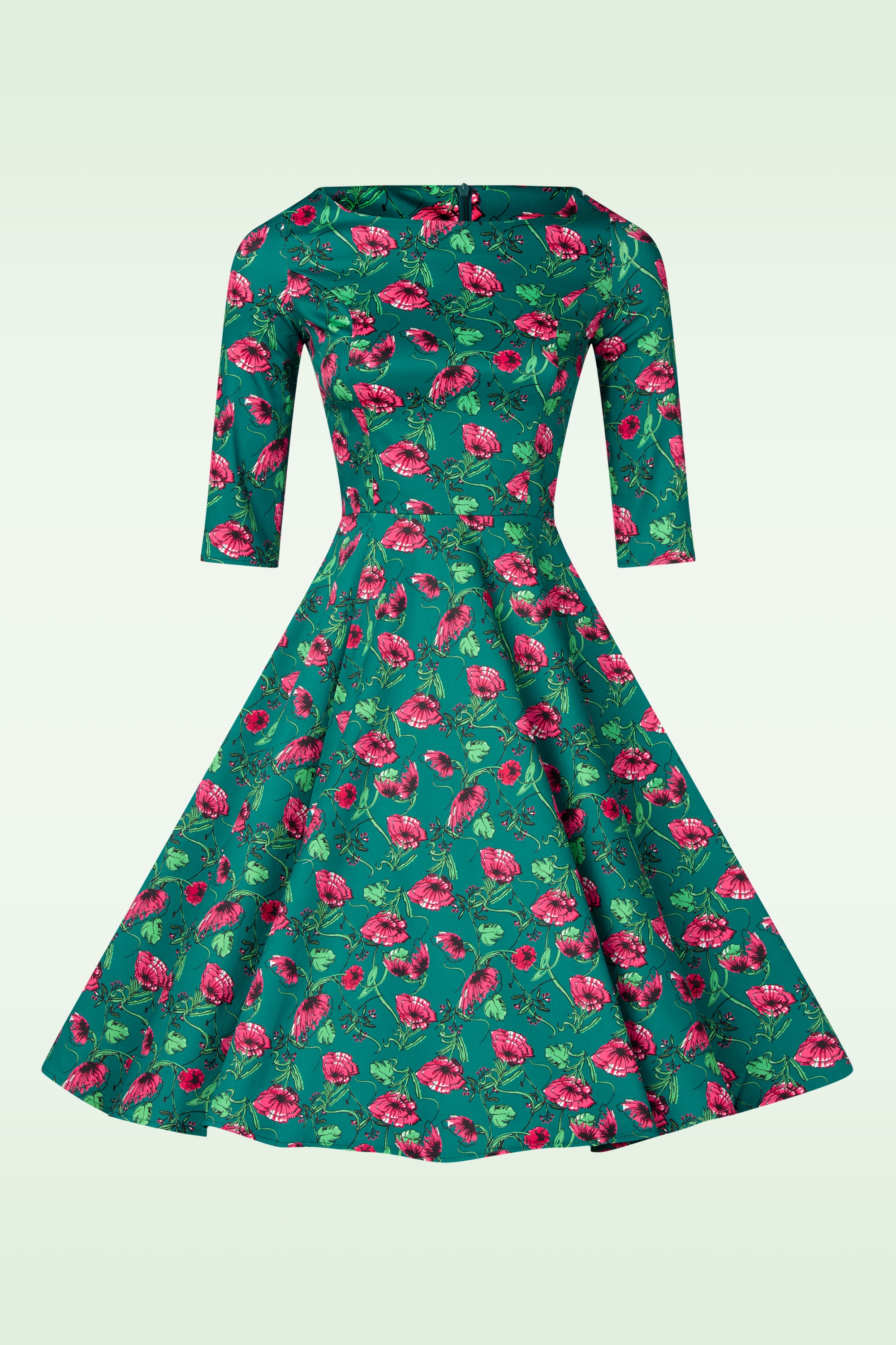 Topvintage Boutique Collection - Topvintage exclusive ~ Adriana Floral swing jurk in donkergroen 5