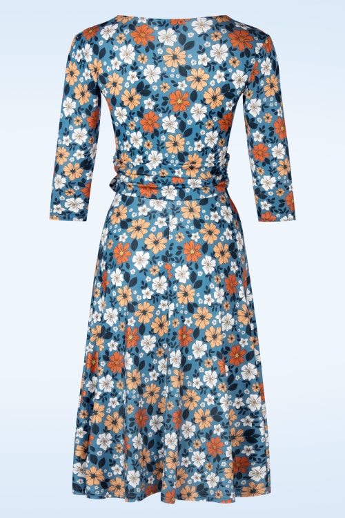 Vintage Chic for Topvintage - Topvintage exclusive ~ Aria Floral swing jurk in blauw en oranje 4