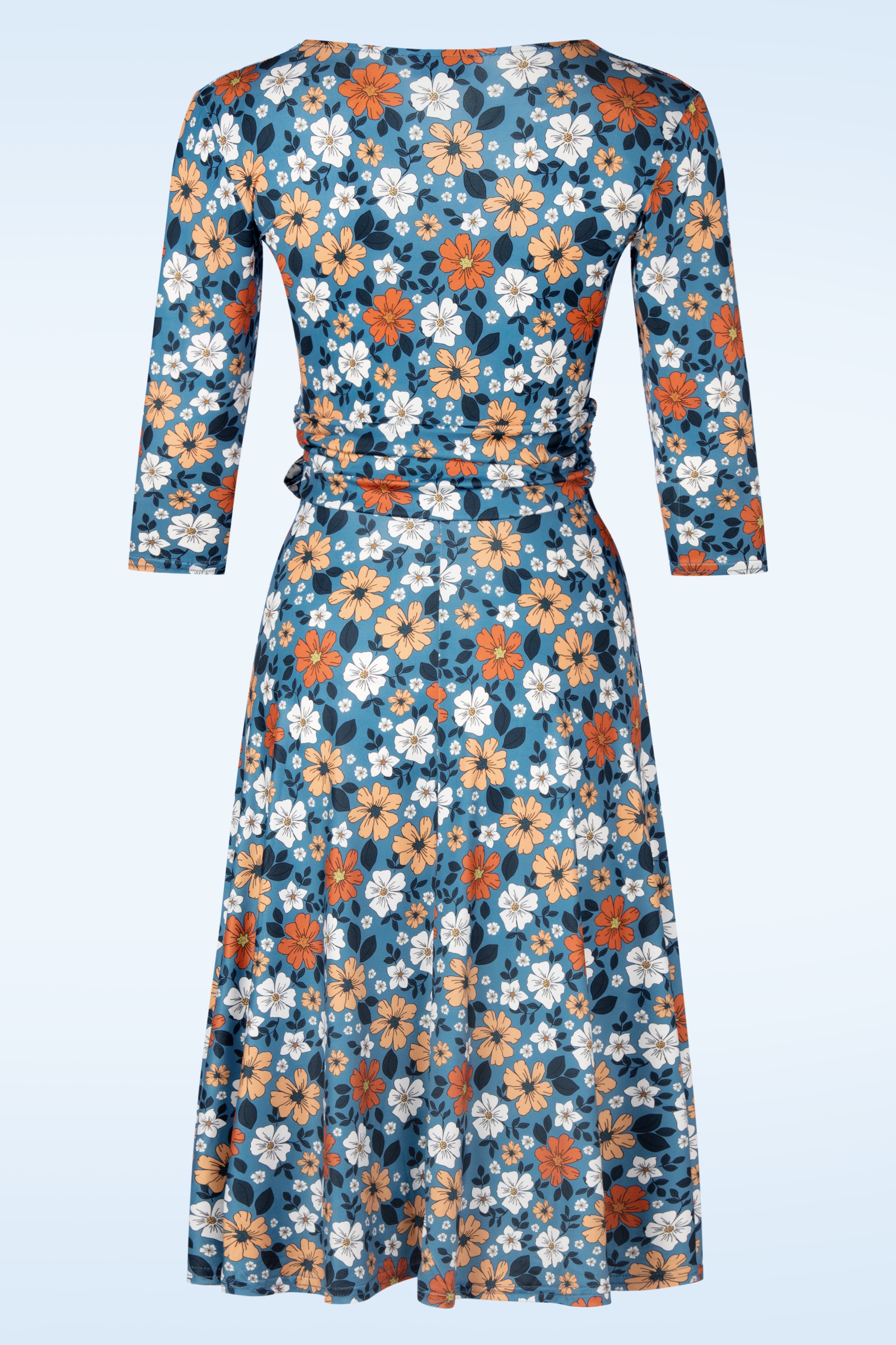 Vintage Chic for Topvintage - Topvintage exclusive ~ Aria Floral swing jurk in blauw en oranje 4