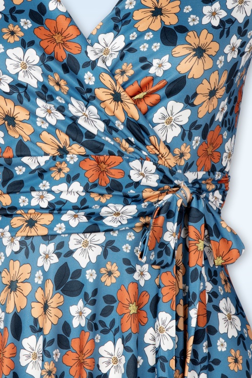 Vintage Chic for Topvintage - Aria Floral Swingkleid in Blau und Orange. 2