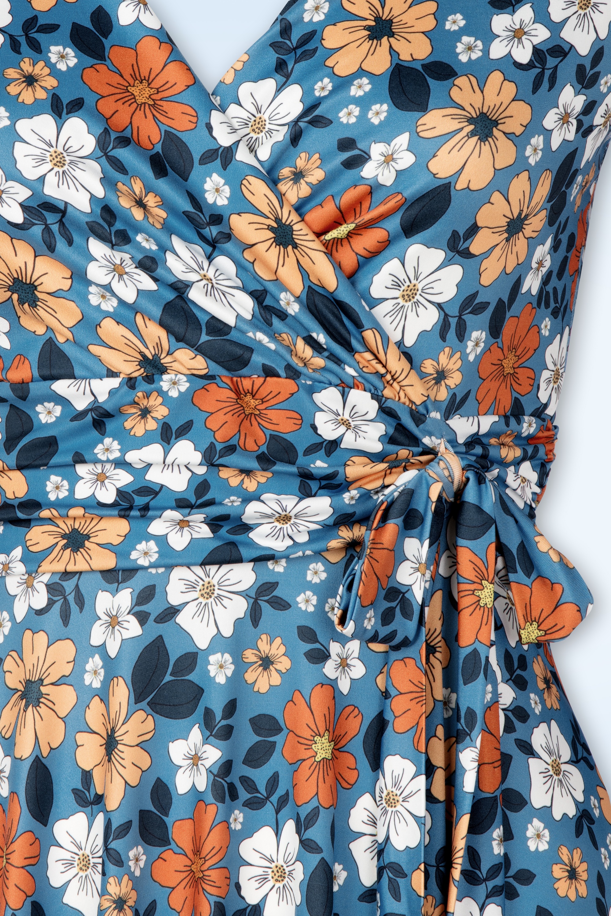 Vintage Chic for Topvintage - Topvintage exclusive ~ Aria Floral swing jurk in blauw en oranje 3