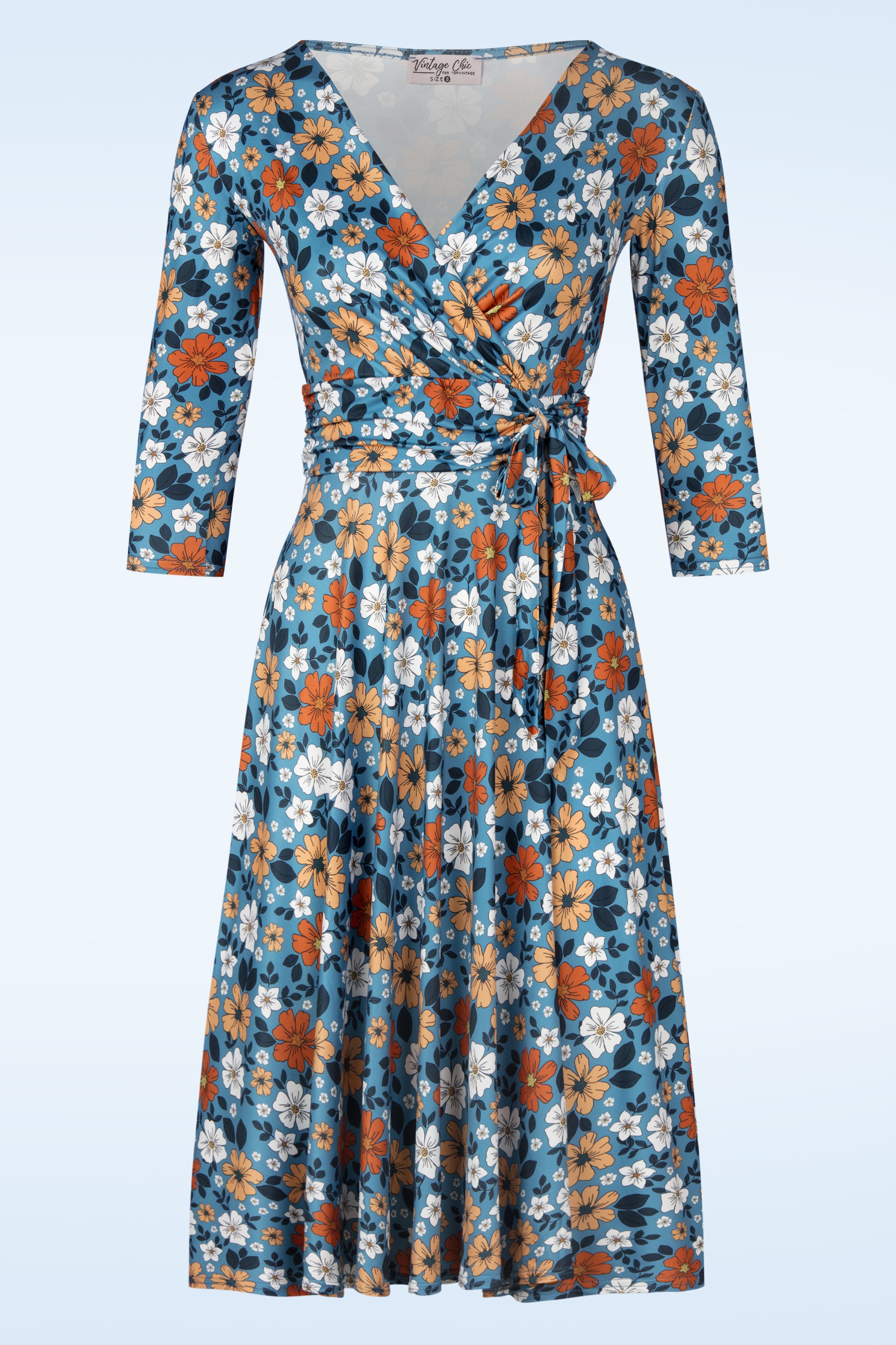 Vintage Chic for Topvintage - Topvintage exclusive ~ Aria Floral swing jurk in blauw en oranje