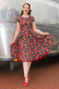 Topvintage Boutique Collection - Topvintage exclusive ~ Adriana Poppy swing jurk in donkergroen