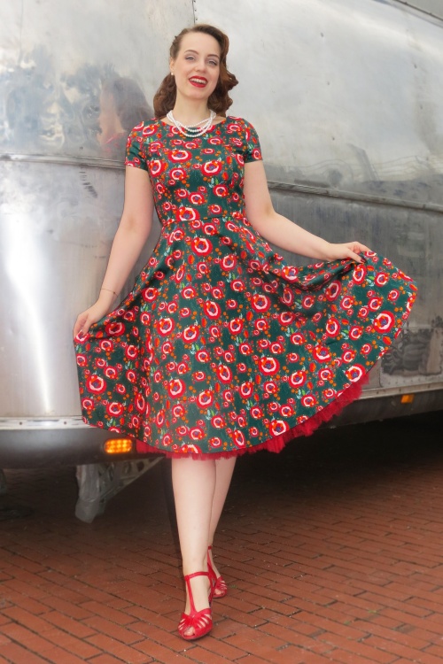 Topvintage Boutique Collection - Adriana Poppy Swingkleid in Dunkelgrün