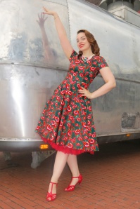 Topvintage Boutique Collection - Topvintage exclusive ~ Adriana Poppy swing jurk in donkergroen 2