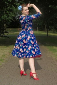 Topvintage Boutique Collection - Topvintage exclusive ~ Adriana Floral swing jurk in blauw 2