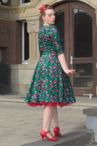 Topvintage Boutique Collection - Topvintage exclusive ~ Adriana Floral swing jurk in donkergroen 2