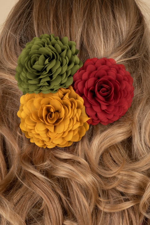 Urban Hippies - Haarbloemenset in chili, olijfgroen en abrikoos 3
