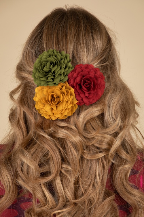 Urban Hippies - Haarblumen-Set in Chili, Olive en Apricot