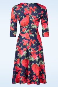 Vintage Chic for Topvintage - Topvintage exclusive ~ Caroline Floral swing jurk in navyblauw 3