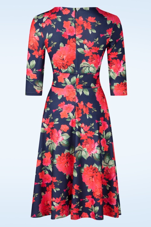 Vintage Chic for Topvintage - Topvintage exclusive ~ Caroline Floral swing jurk in navyblauw 3