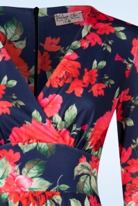 Vintage Chic for Topvintage - Topvintage exclusive ~ Caroline Floral swing jurk in navyblauw 2