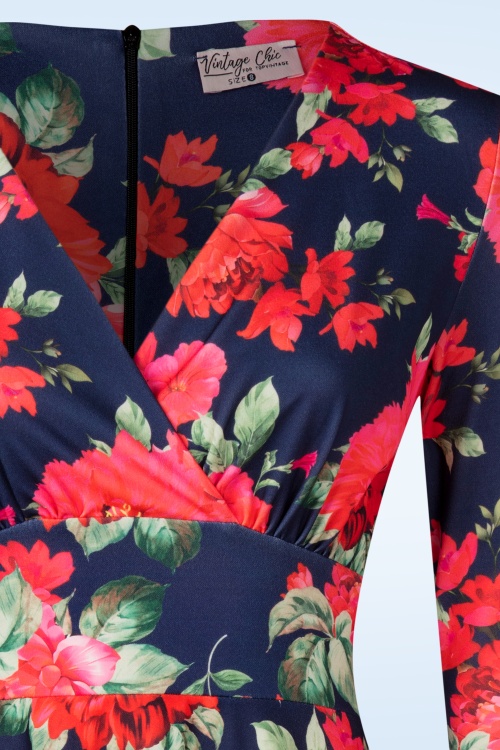 Vintage Chic for Topvintage - Caroline Floral Swingkleid in Marineblau 2