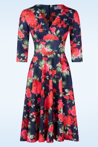 Vintage Chic for Topvintage - Topvintage exclusive ~ Caroline Floral swing jurk in navyblauw