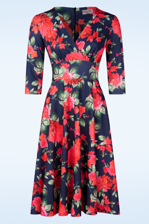 Vintage Chic for Topvintage - Caroline Floral Swingkleid in Marineblau