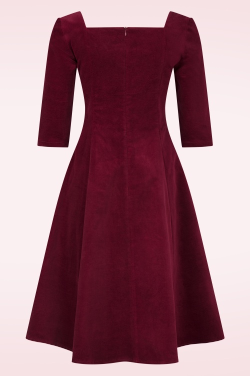 Femkit - Deidre Corduroy swing jurk in bordeauxrood 3