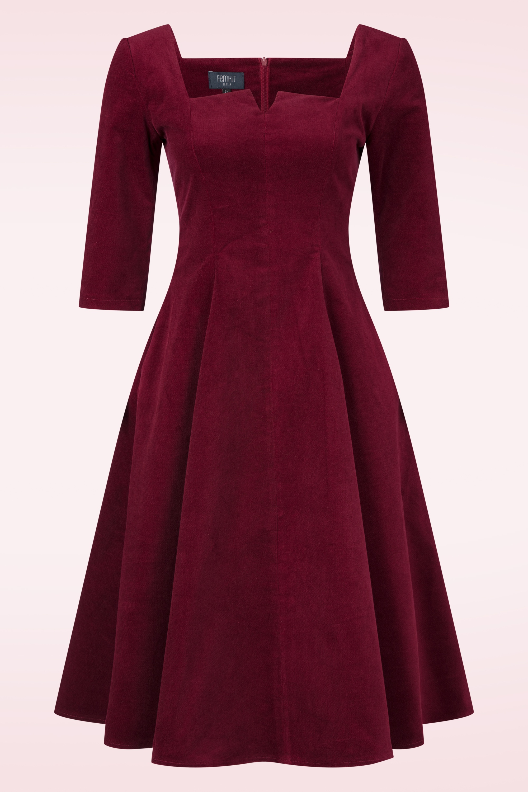 Femkit - Deidre Corduroy swing jurk in bordeauxrood