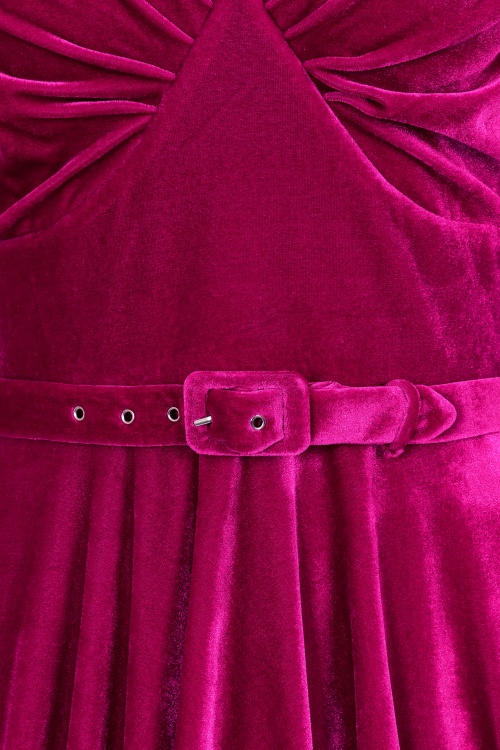 Glamour Bunny - Marilyn Velvet swing jurk in magenta 4
