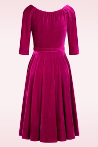 Glamour Bunny - Marilyn Velvet swing jurk in magenta 7