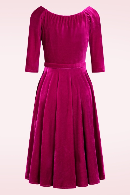 Glamour Bunny - Marilyn Velvet swing jurk in magenta 7