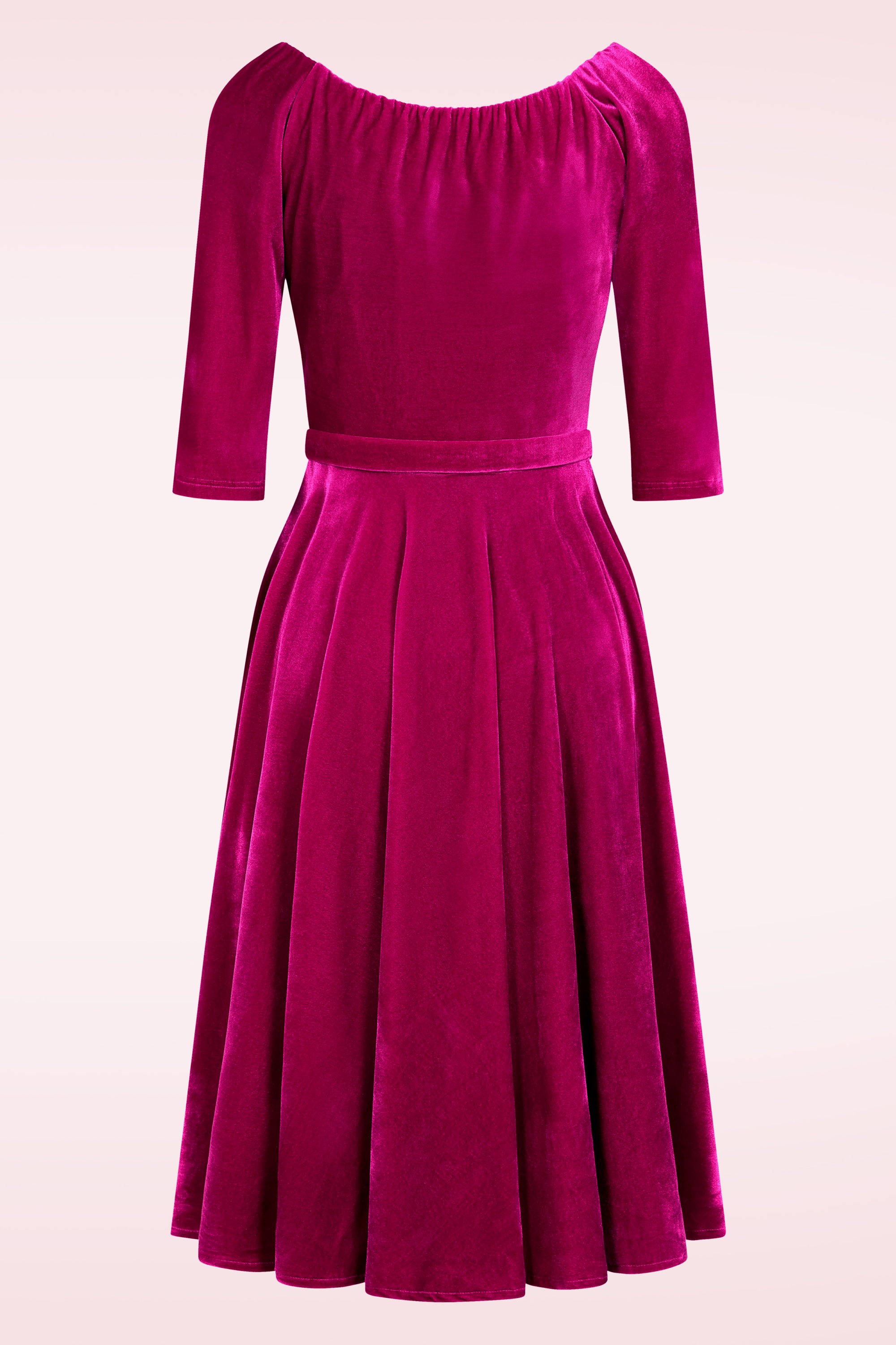 Glamour Bunny - Marilyn Velvet swing jurk in magenta 7