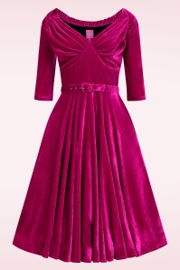 Glamour Bunny - Marilyn Velvet swing jurk in magenta 2